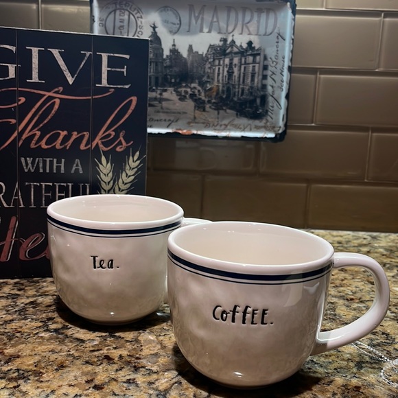 Rae Dunn Ceramic Coffee/Tea Mug Set Cursive Font EUC - Picture 2 of 5